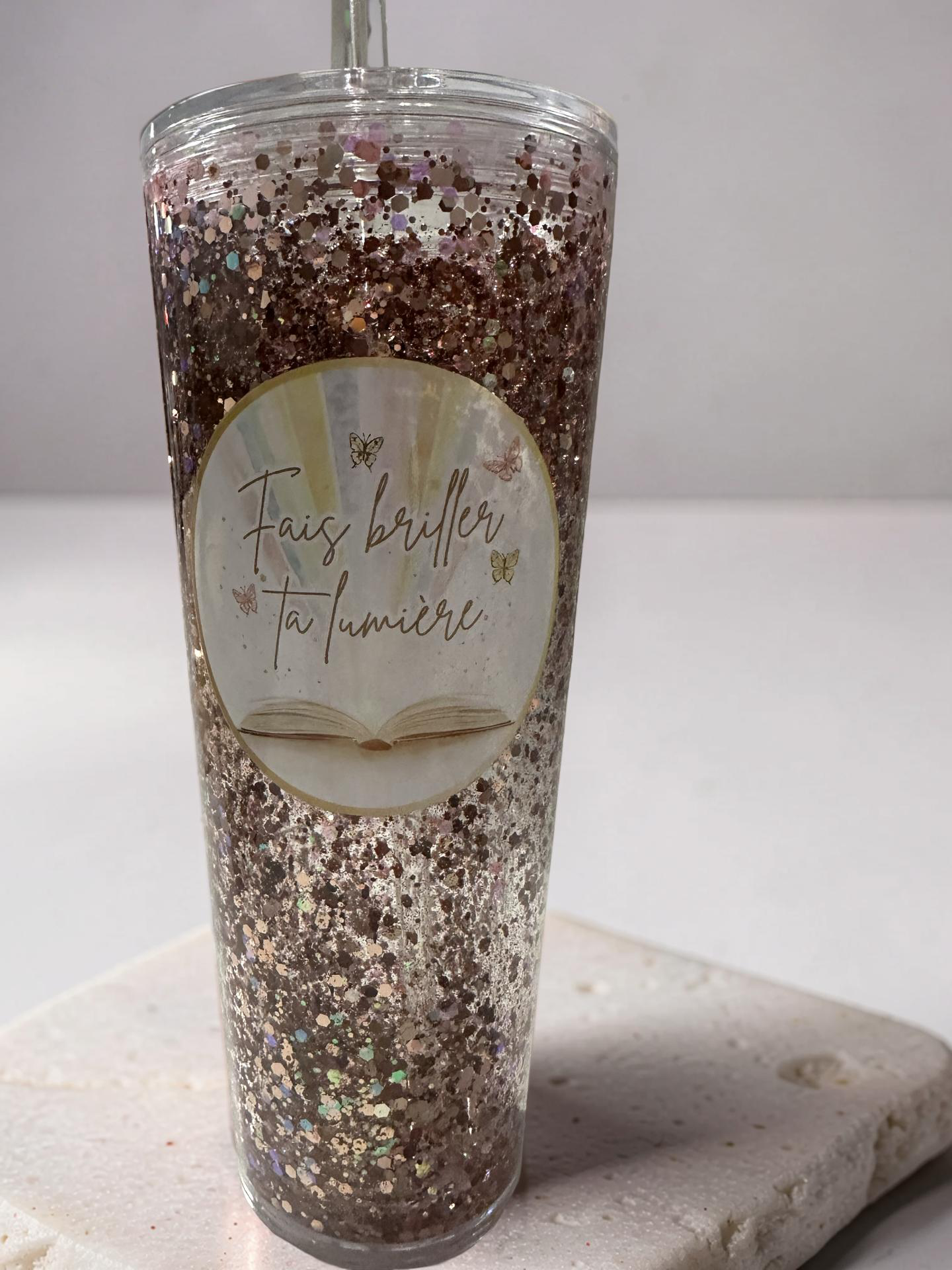 Verre pailleté  "Fais briller ta lumière"